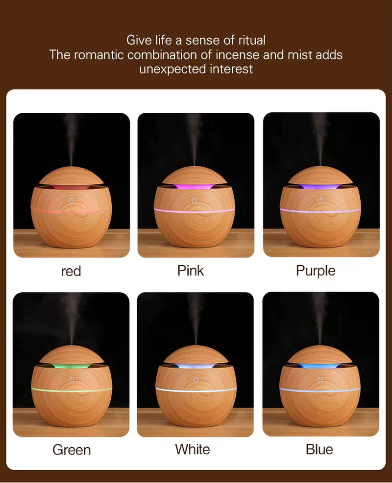 Mini Air Humidifier Ultrasonic USB Aroma Diffuser Wood Grain LED Night Light Electric Essential Oil Diffuser Aromatherapy Home M