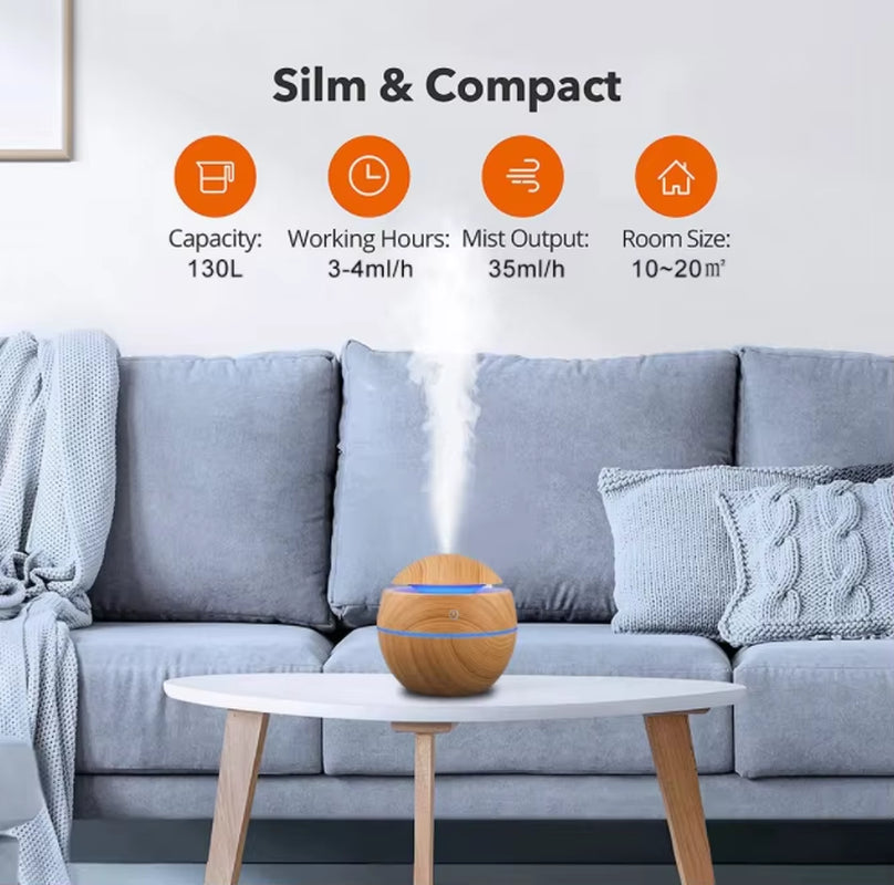 Mini Air Humidifier Ultrasonic USB Aroma Diffuser Wood Grain LED Night Light Electric Essential Oil Diffuser Aromatherapy Home M