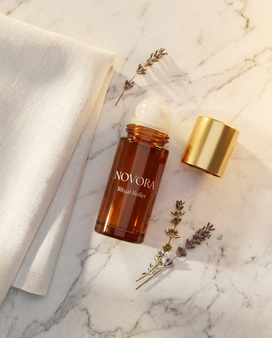 NOVORA Ritual Roller — Overhead flatlay